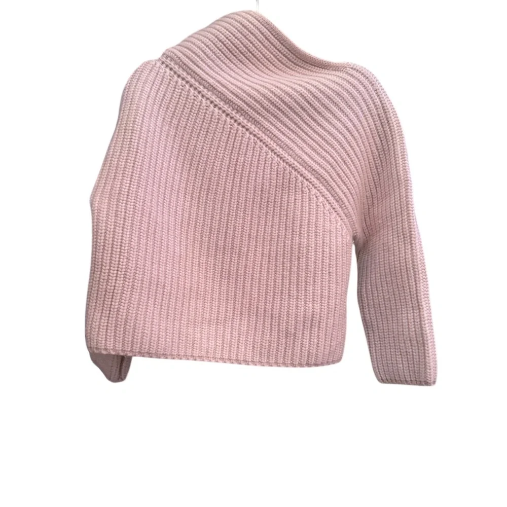 Zara Asymmetrical Soft Beige Ribbed Sweater Wool Blend - Picture 3 of 16